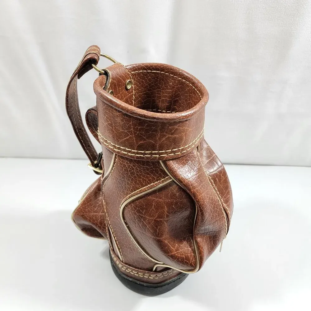 Bottle Holder Miniature Golf Bag With 2 Zipper Pockets Faux Leather ROC Vintage